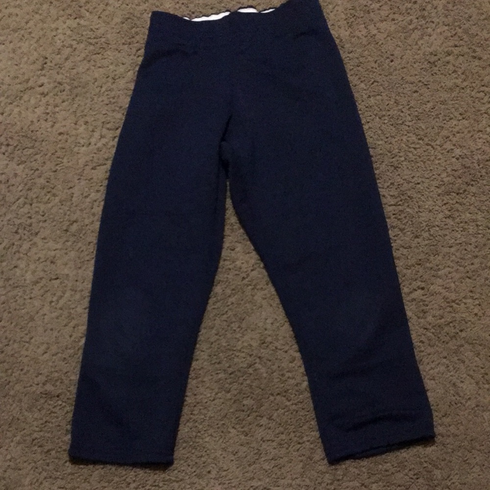 Ladies Navy Magestic Sz M softball pants with elastic waist approx. 13” across